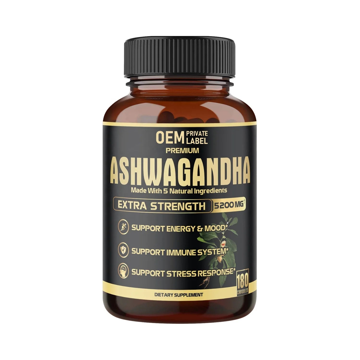 5in1 Premium Ashwagandha Capsules - Added Turmeric, Rhodiola Rosea, Ginger, Black Pepper (180ct)